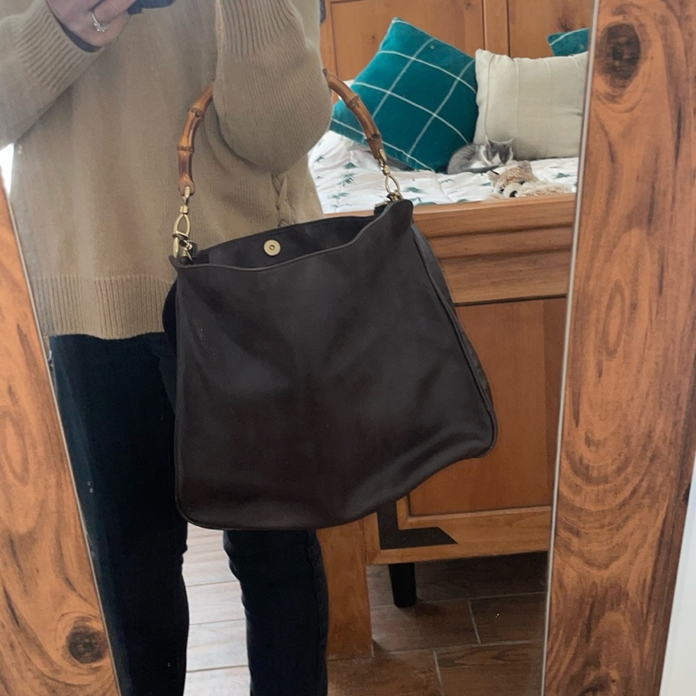 Large Gucci Bamboo Handle Shoulder Bag Brown Leather Diana, beautiful condition